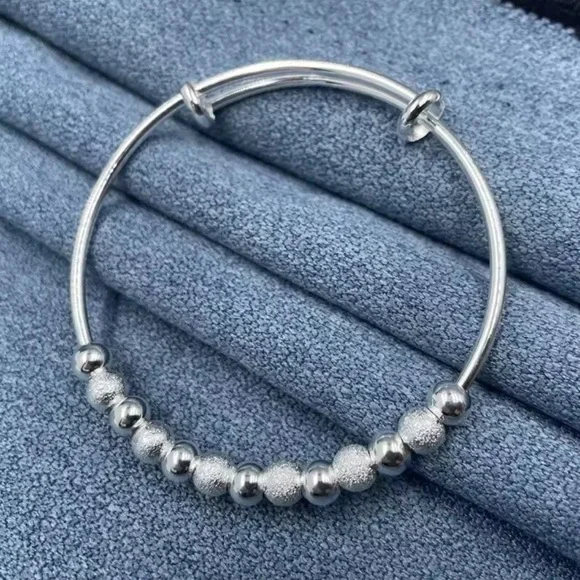 New 925 Silver Textured Bead Charm Adjustable Bracelet - Picture 5 of 5